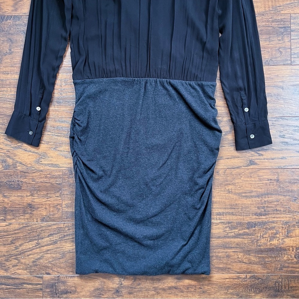 James Perse • Collage Wrap Mini Dress two tone black grey plunge surplice - Picture 10 of 11